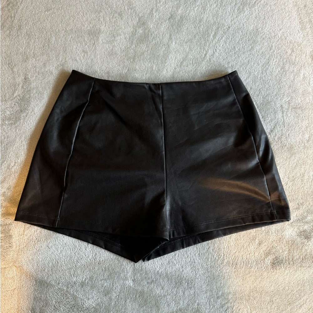 Women's Black Leather Shorts